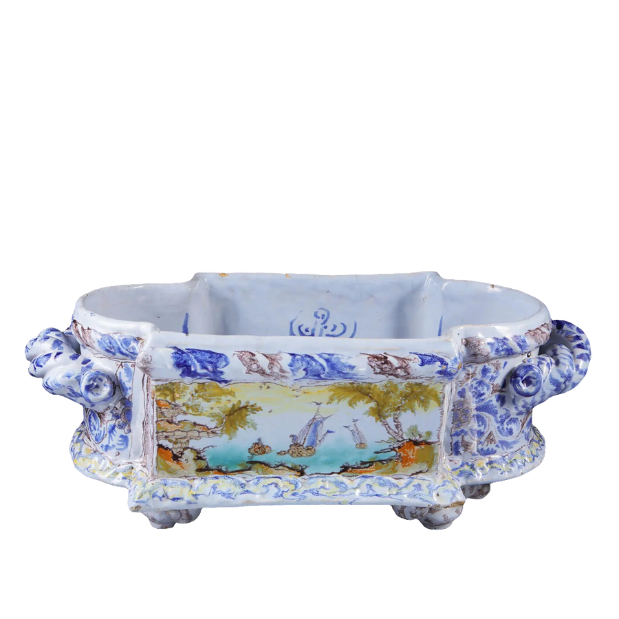Handcrafted 17th century style Nevers Pottery Jardiniere with blue and white finish by Collection EE10