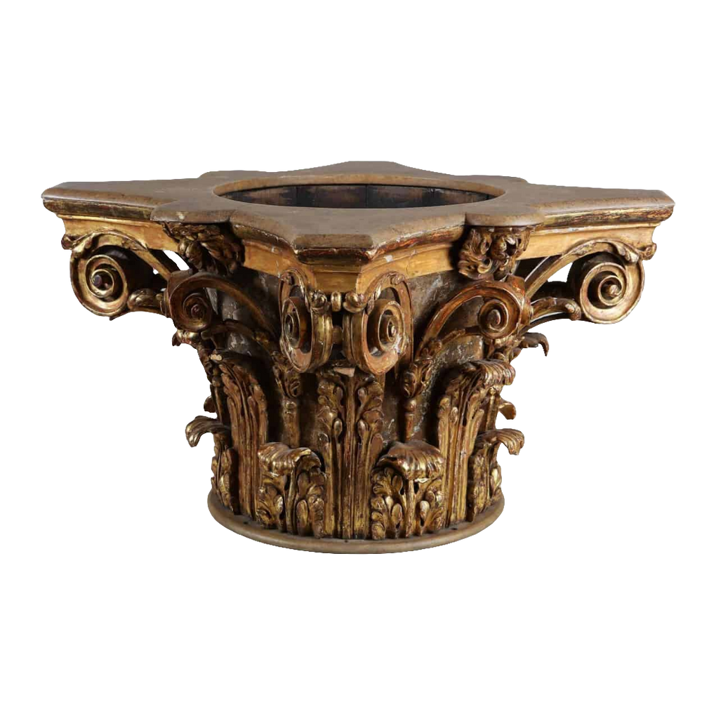 Giltwood Corinthian capital jardinière with intricate acanthus carving and gilded finish by Collection CK20, Regency England circa 1800