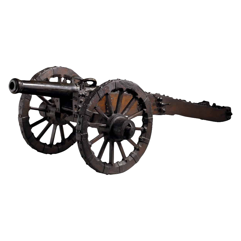 18th century bronze field gun with wooden carriage and iron mounts by Nwtiques