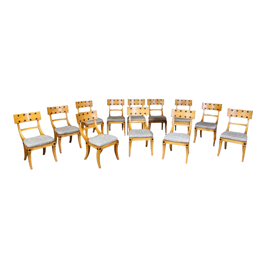 Set of 12 Satinwood Klismos dining chairs with cane seats and ebony detailing from Collection EE30 in classic style