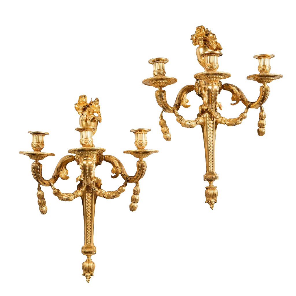 Pair Of Louis XVI Gilt Bronze Wall Appliques - Jean-Charles Delafosse