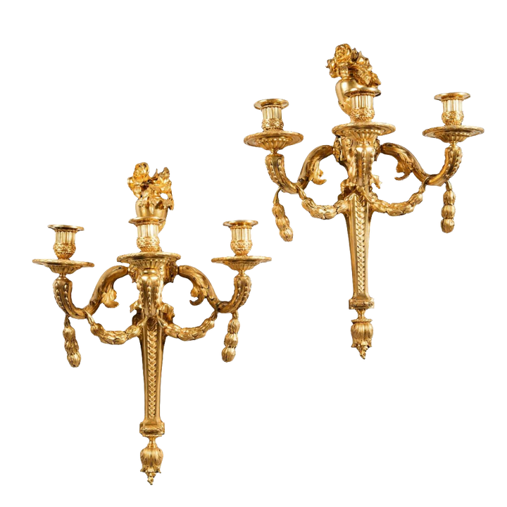 Pair Of Louis XVI Gilt Bronze Wall Appliques - Jean-Charles Delafosse
