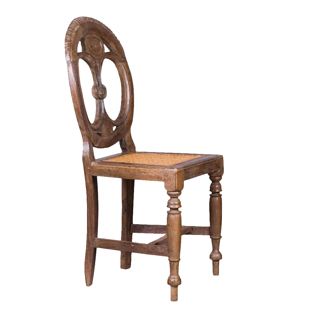 Set of six 19th century Goan side chairs with oval pierced backs and caned seats by Nwtiques