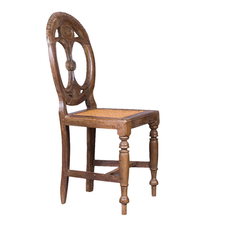 Set of six 19th century Goan side chairs with oval pierced backs and caned seats by Nwtiques
