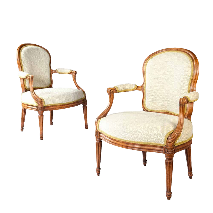 Pair of 18th century Louis XV Transitional fauteuils by Nicolas Simon Courtois, offered by Nwtiques