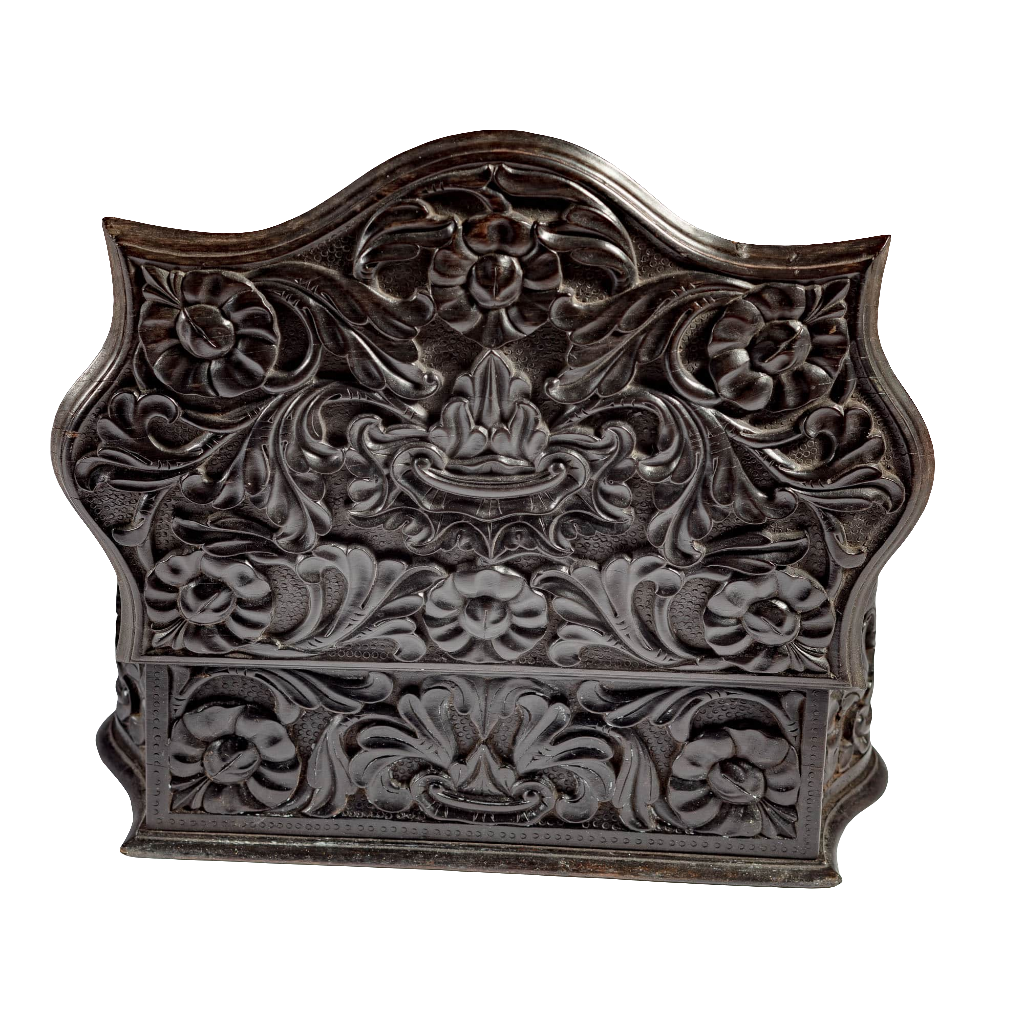 Mid 19th century carved ebony workbox with floral detail by Nwtiques from Southern Ceylon circa 1850