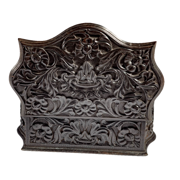 Mid 19th century carved ebony workbox with floral detail by Nwtiques from Southern Ceylon circa 1850