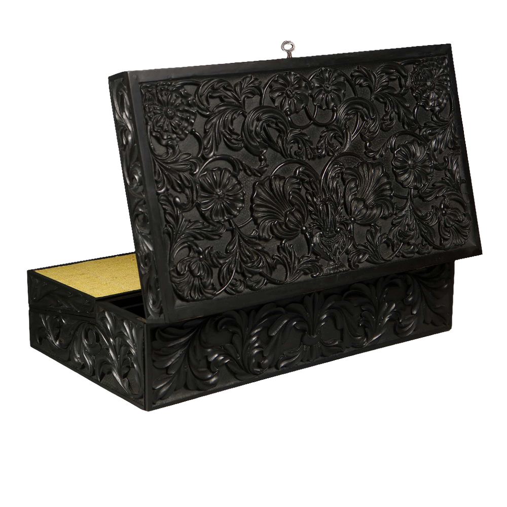 Mid-19th century Anglo Ceylonese ebony writing slope with intricate floral carvings by Nicholas Wells Antiques