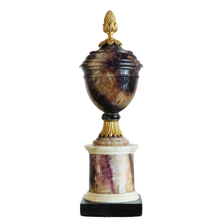 George III turned Blue John urn with gilt bronze finial on marble base by Collection CK20