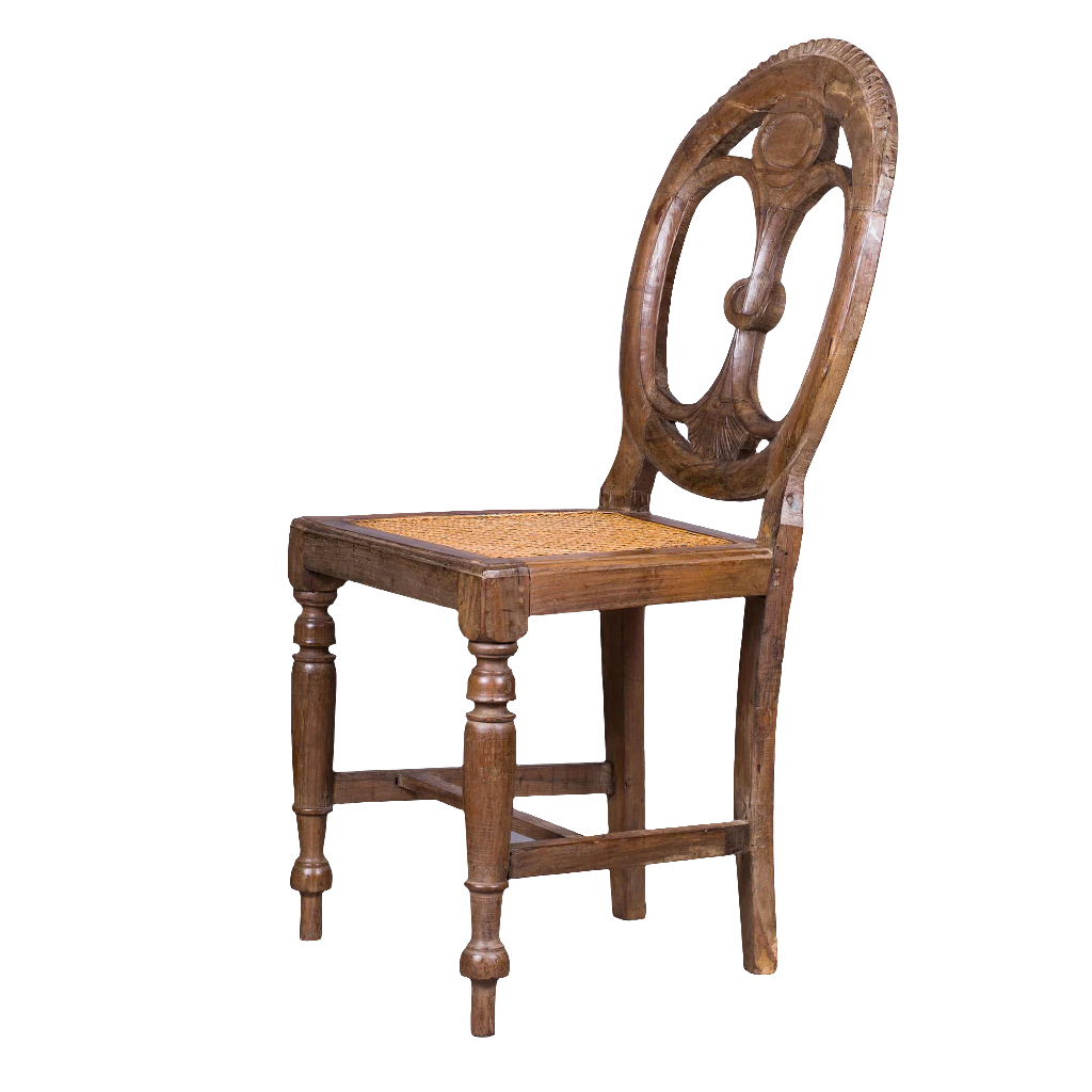 19th century Goan side chair with oval pierced back and caned seat by Nwtiques