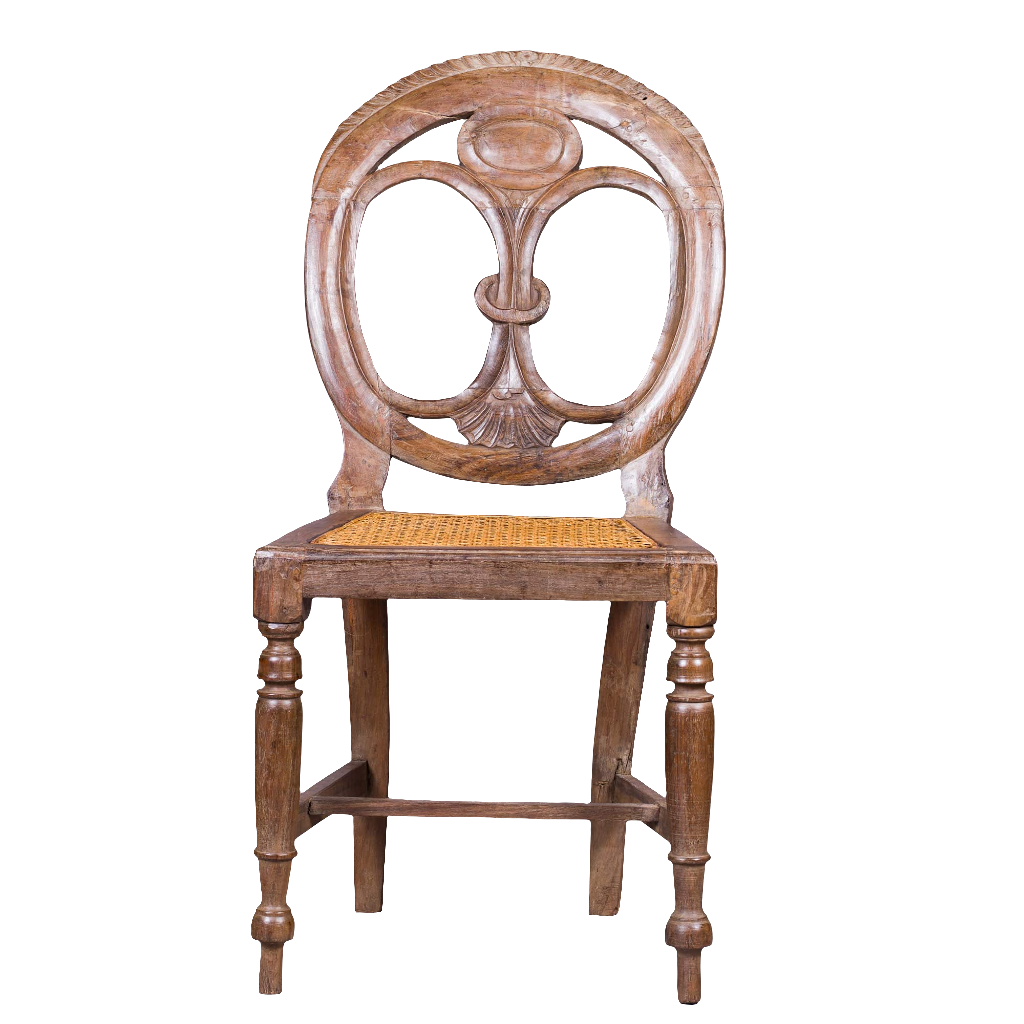 Single 19th century Goan side chair with pierced oval back and cane seat from Nwtiques
