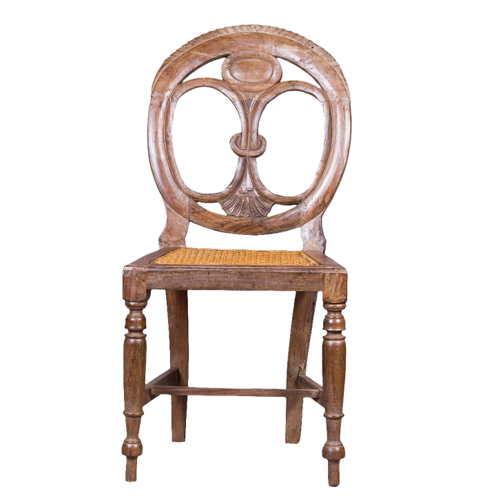 Single 19th century Goan side chair with pierced oval back and cane seat from Nwtiques