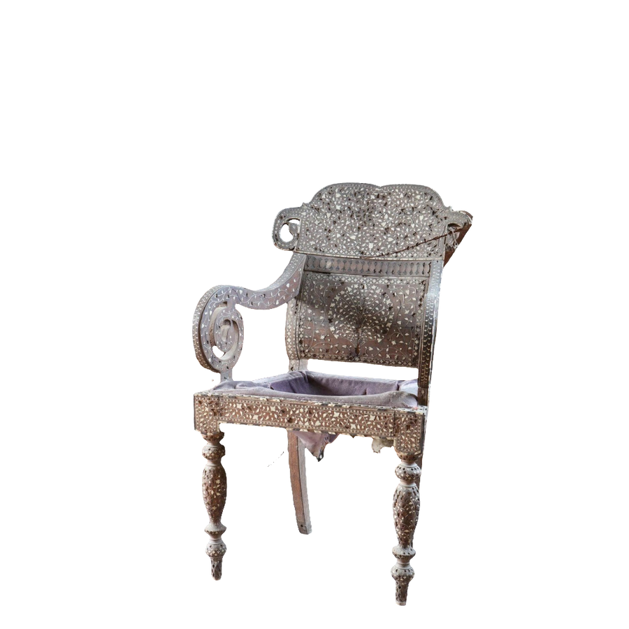 Nineteenth-century Hoshiarpur bone inlaid armchair with intricate patterns by Collection EE30.