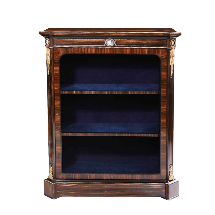 Late 19th century Calamander wood vitrine cabinet with ormolu and porcelain accents by Nwtiques