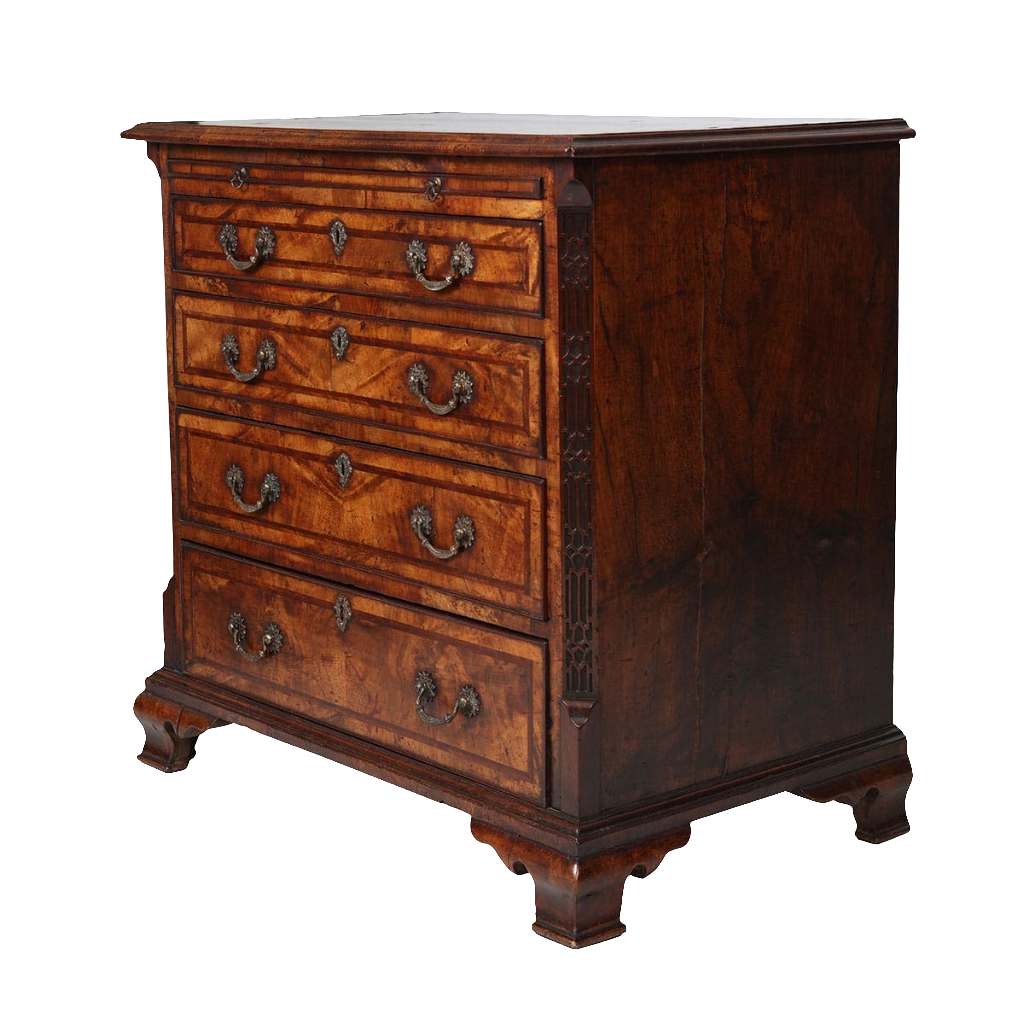 Mid 18th century George II mahogany chest of drawers with brass handles by Collection CK20, elegant antique furniture piece