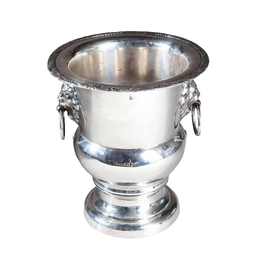 Vintage silver plated Campagna form wine cooler with lion head handles by Collection CK10 elegant design