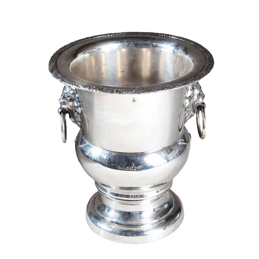 Vintage silver plated Campagna form wine cooler with lion head handles by Collection CK10 elegant design