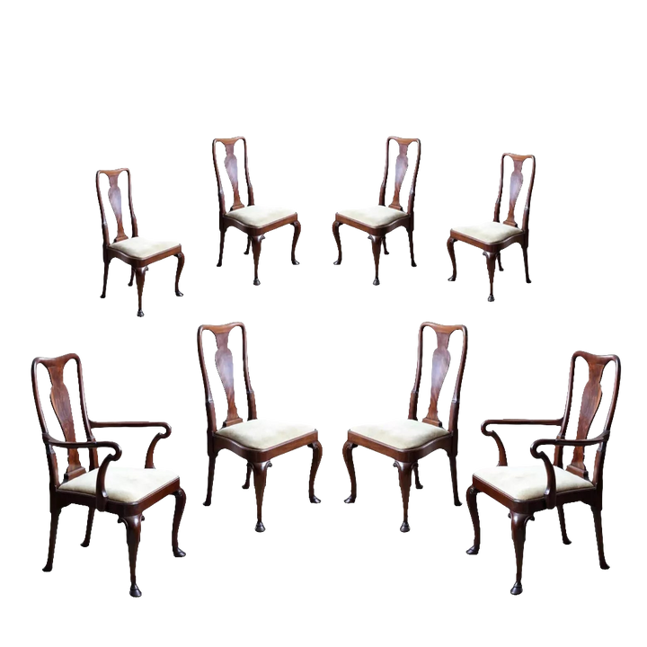Set of eight George II style mahogany dining chairs with hoof feet by Nwtiques circa 1920