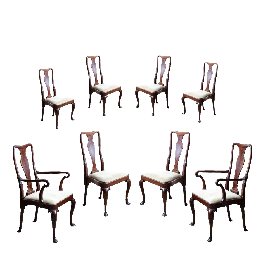 Set of eight George II style mahogany dining chairs with hoof feet by Nwtiques circa 1920