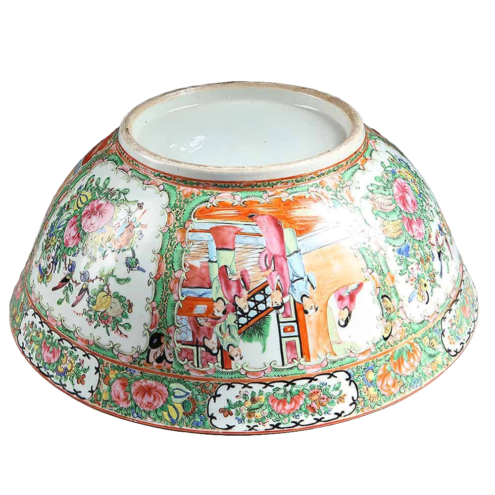 Large antique Rose Medallion Canton punch bowl with detailed enamel decoration by Collection CK20