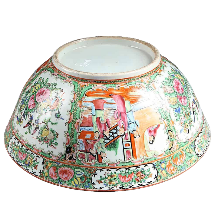Large antique Rose Medallion Canton punch bowl with detailed enamel decoration by Collection CK20