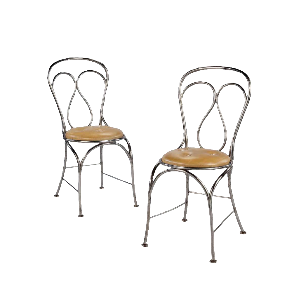 Pair of tubular steel chairs with leather seats in the style of Thonet by Collection TH20, circa 1900.