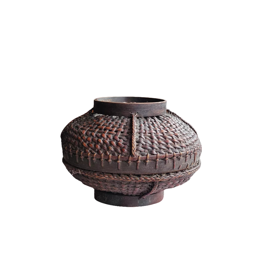 Ifugao Philippine bamboo rattan box with woven lid and base by Nicholas Wells Antiques handcrafted tribal storage bowl