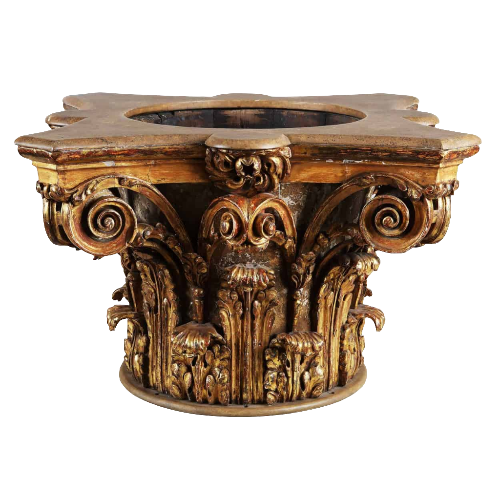 Giltwood Corinthian capital jardinière with intricate acanthus carving and gilded finish by Collection CK20, circa 1800 England.