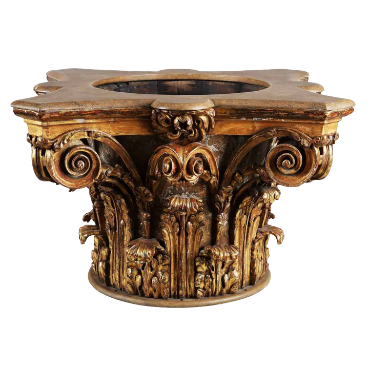 Giltwood Corinthian capital jardinière with intricate acanthus carving and gilded finish by Collection CK20, circa 1800 England.