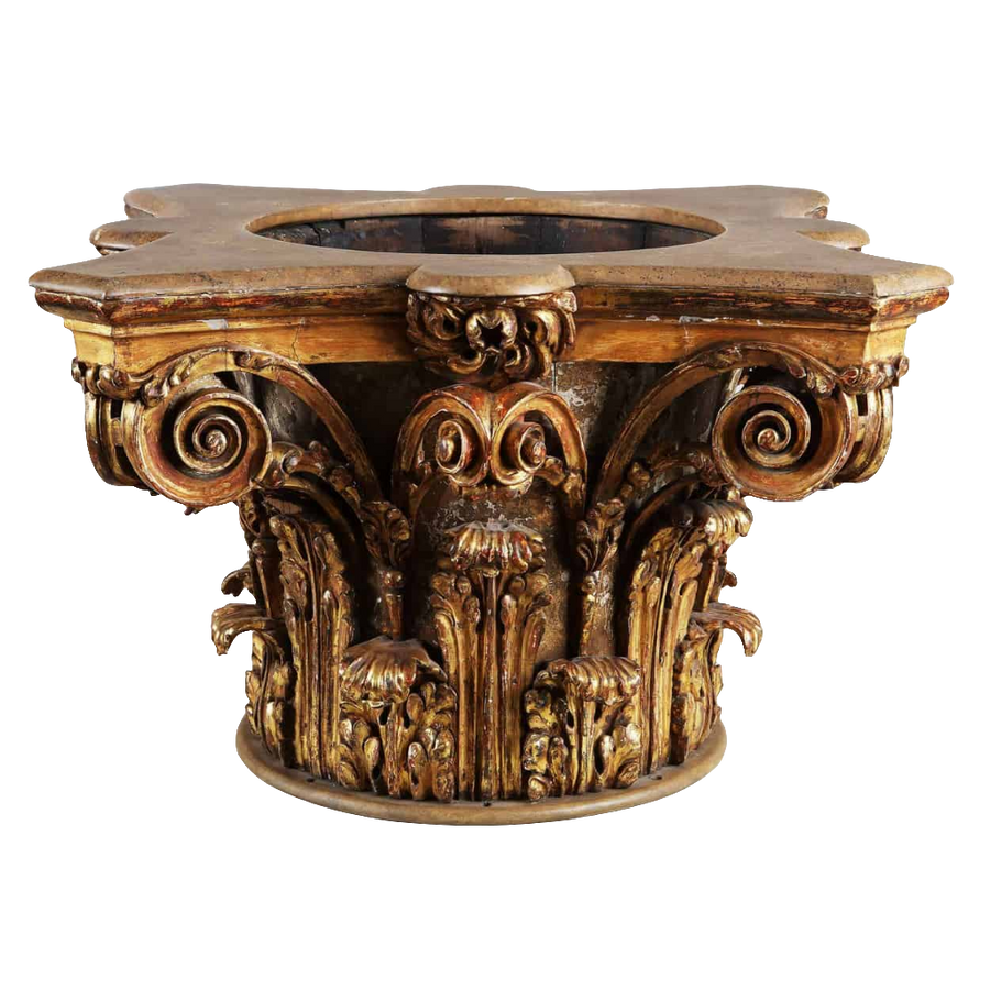 Giltwood Corinthian capital jardinière with intricate acanthus carving and gilded finish by Collection CK20, circa 1800 England.