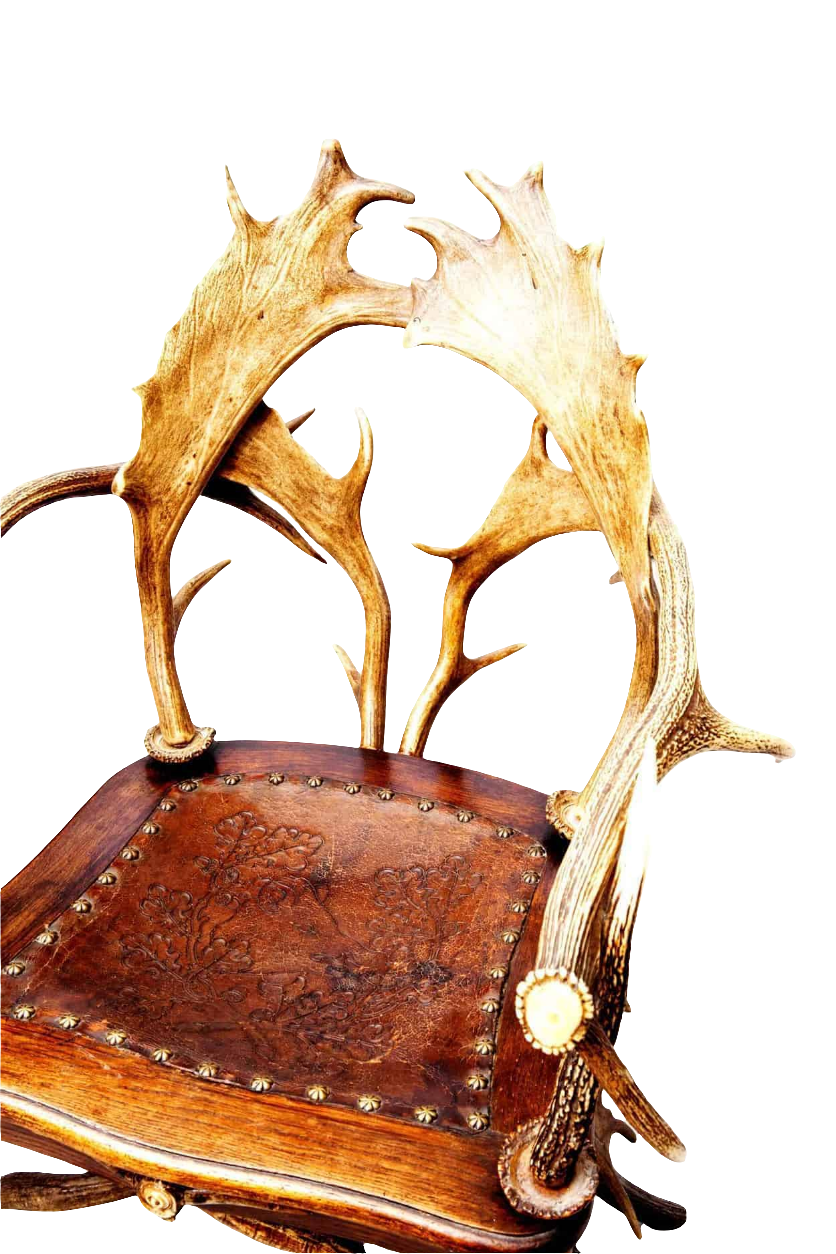 Victorian Black Forest antler armchair with leather seat by Nwtiques Swiss circa 1880 elegant design