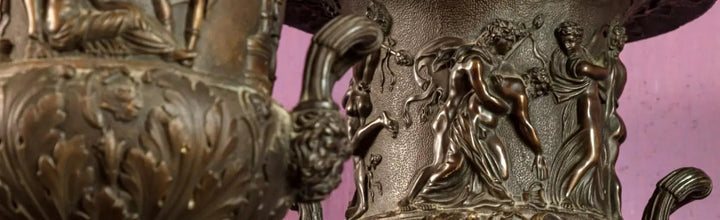 Pair of early 19th century bronze and Napoleonite Medici Borghese vases by Collection EE20, detailed antique design