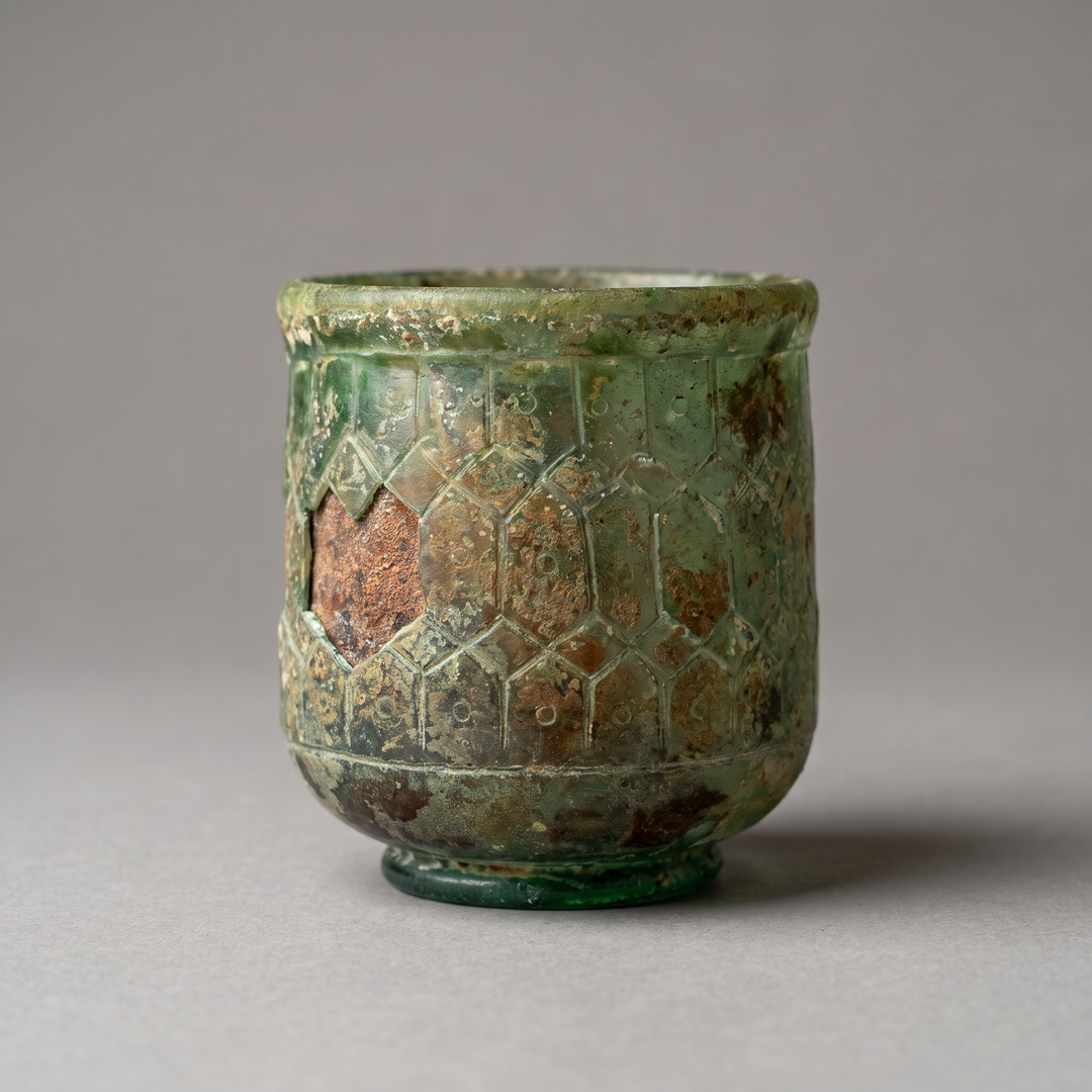 Late Roman Engraved Green Glass Beaker