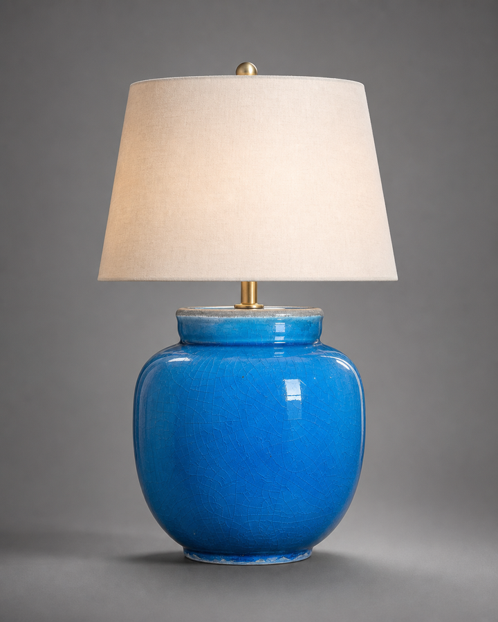 Crackle-Glazed Blue Vase Mounted as a Lamp