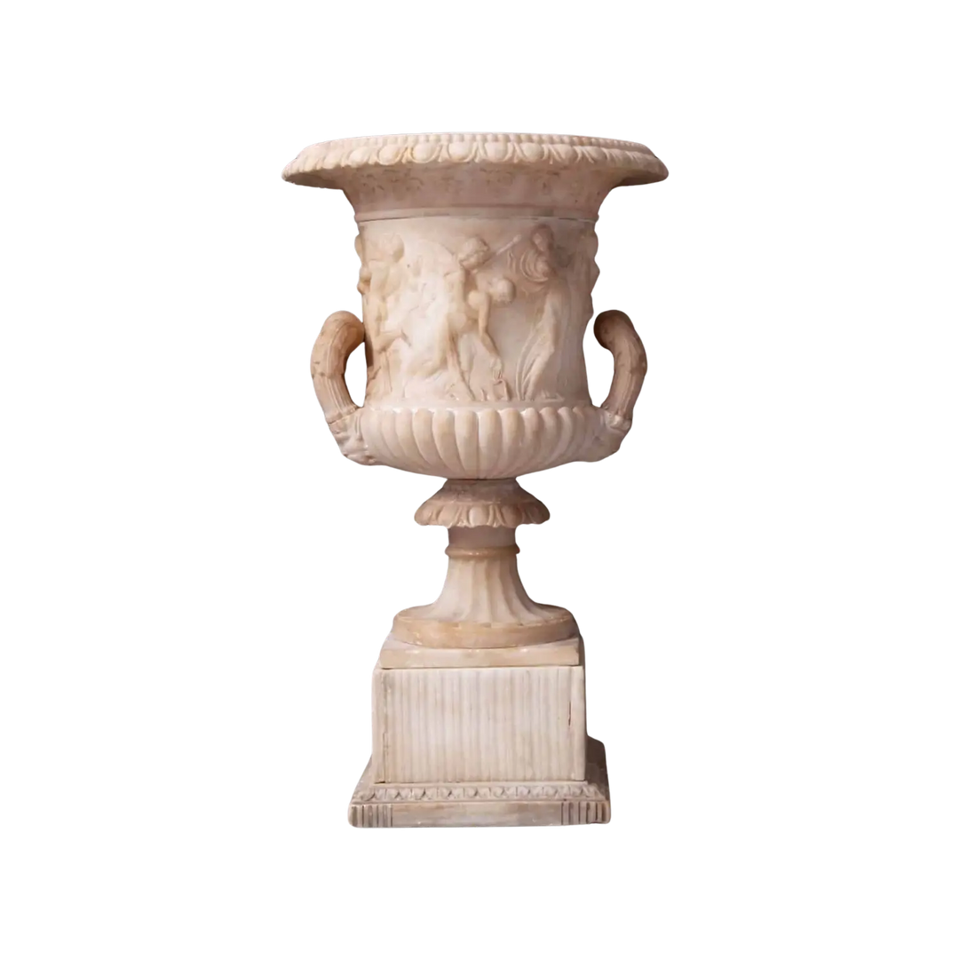 Grand Tour inspired Borghese Vase in alabaster with mythological motifs by Collection CK20, circa 1800 Italy.