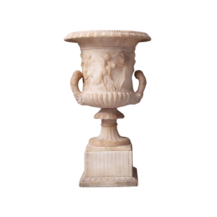 Grand Tour inspired Borghese Vase in alabaster with mythological motifs by Collection CK20, circa 1800 Italy.