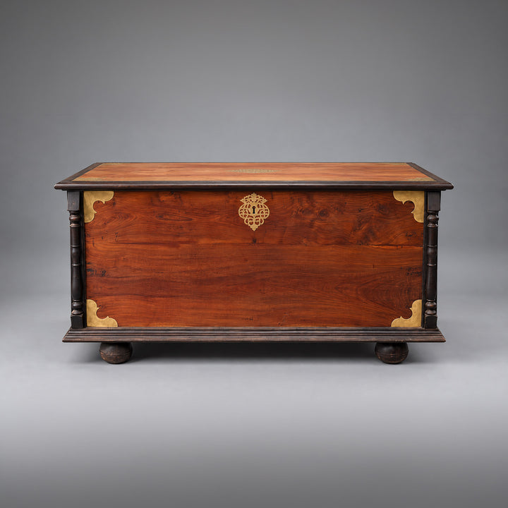 A Monumental Indo-Dutch Padouk and Ebony Brass-Mounted Chest, circa 1880