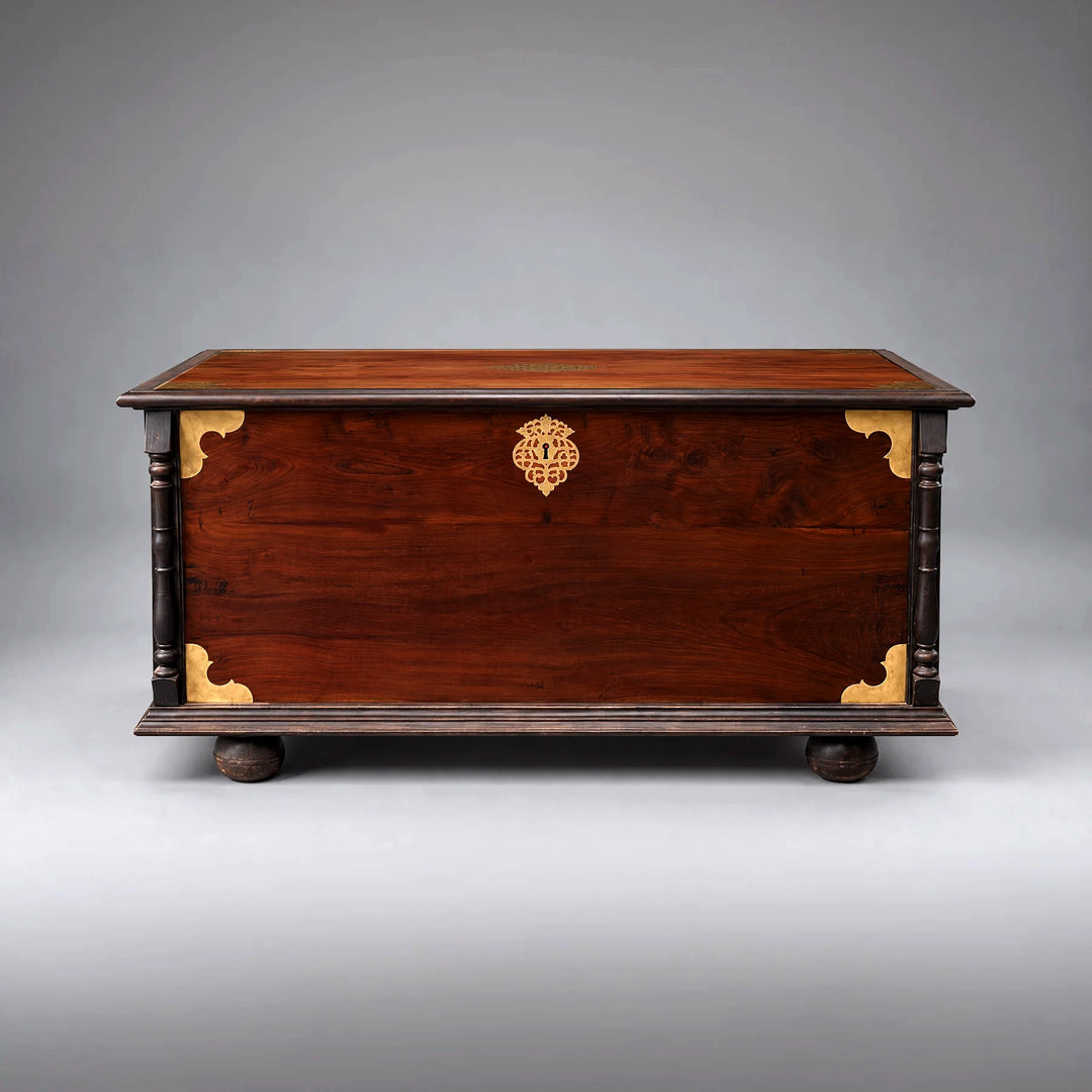 A Monumental Indo-Dutch Padouk and Ebony Brass-Mounted Chest, circa 1880