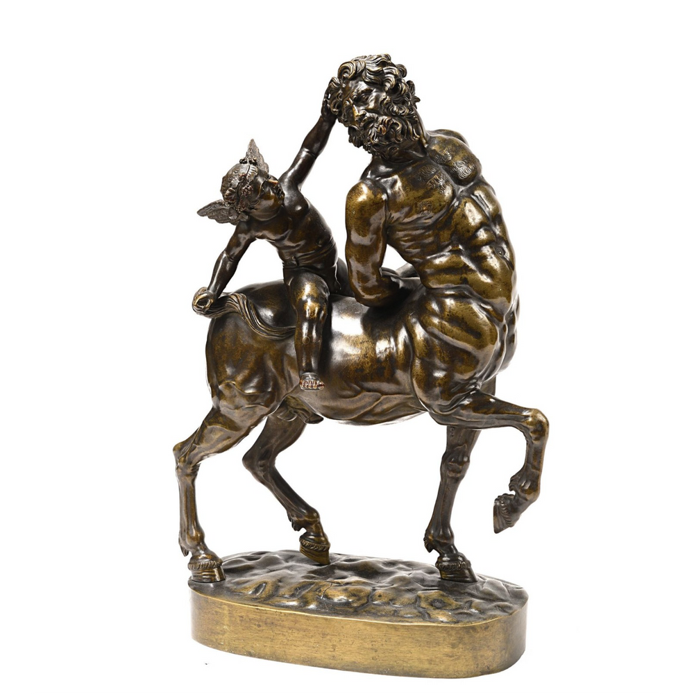 Bronze centaur sculpture by Nwtiques, 19th century Italian design on oval base, 52cm tall.