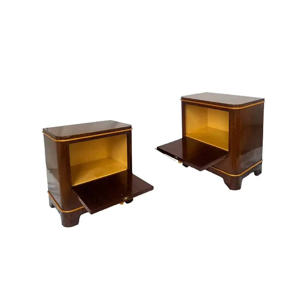 Pair of Art Deco bedside cabinets by de Coenes Frères with mahogany and boxwood detailing from Nwtiques