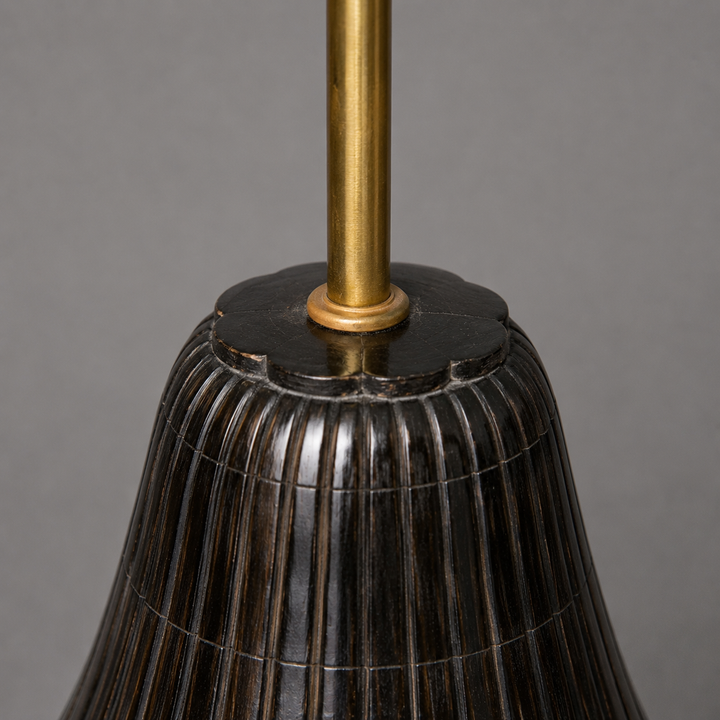 Pair of Fluted Indian Horn Table Lamps with Petalled Collars
