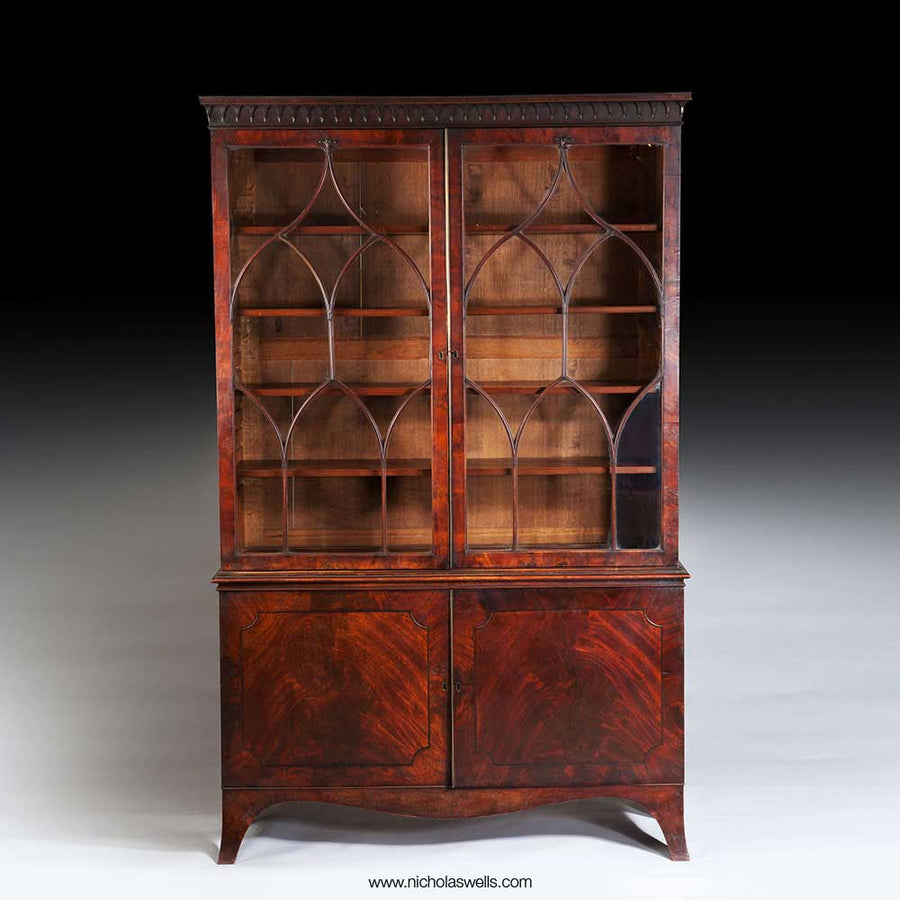 George III Gothic mahogany bookcase with glazed doors and gothic mullions by The Sold Archive