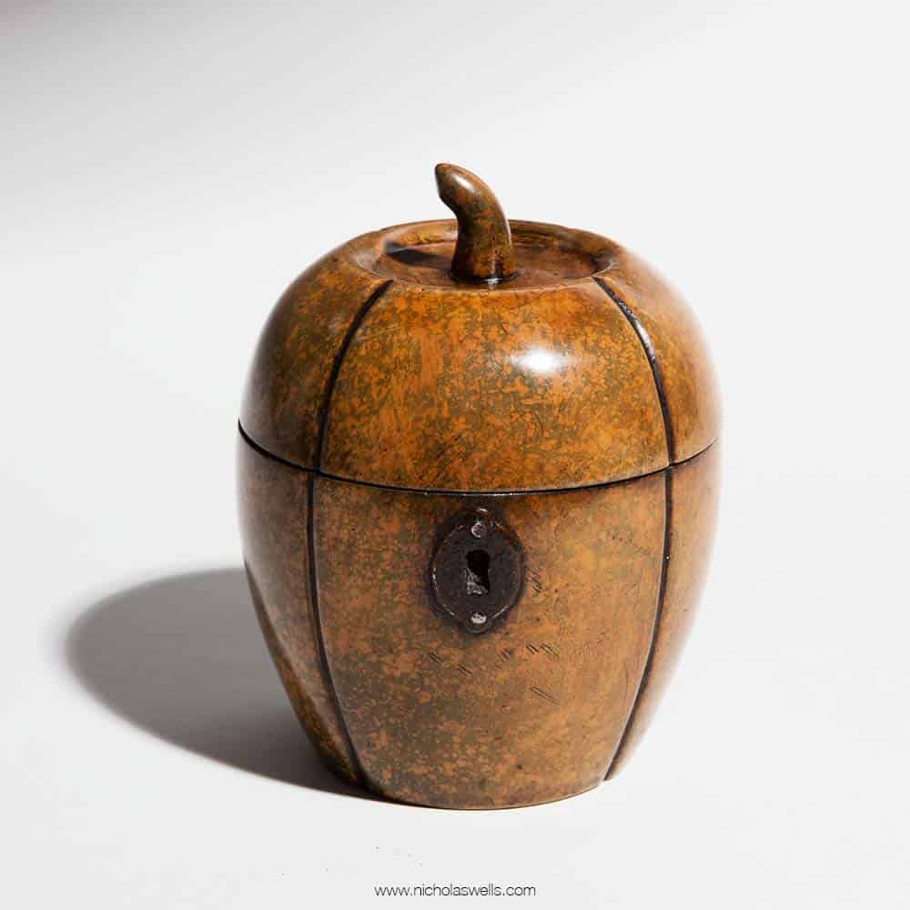 Early 19th-century melon-shaped fruitwood tea caddy with original patina by The Sold Archive, 15 cm tall