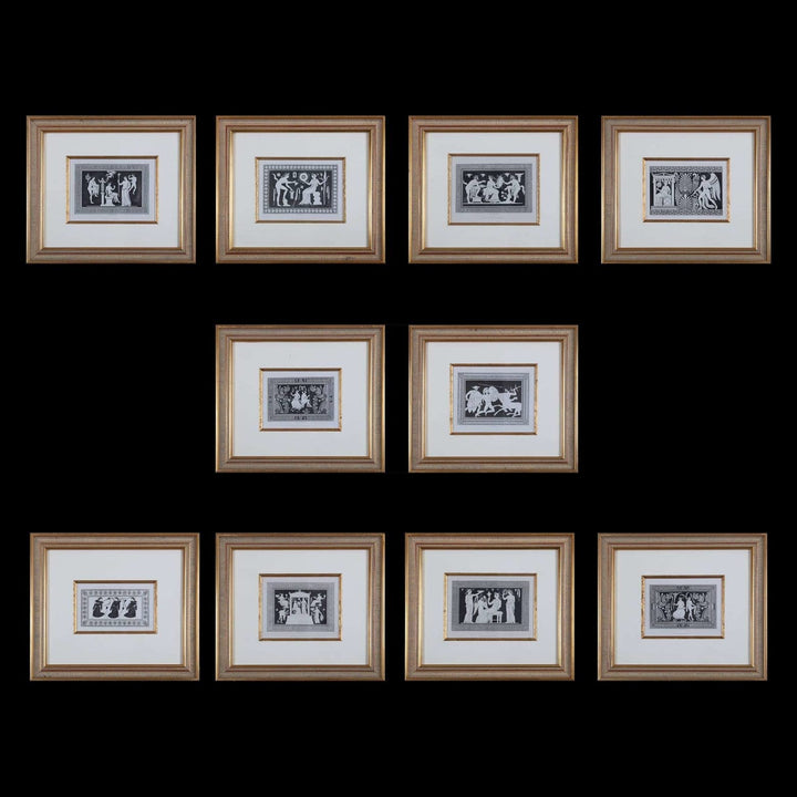 Set of 12 framed black and white vase engravings by Henry Moses from Nwtiques collection, 1848.