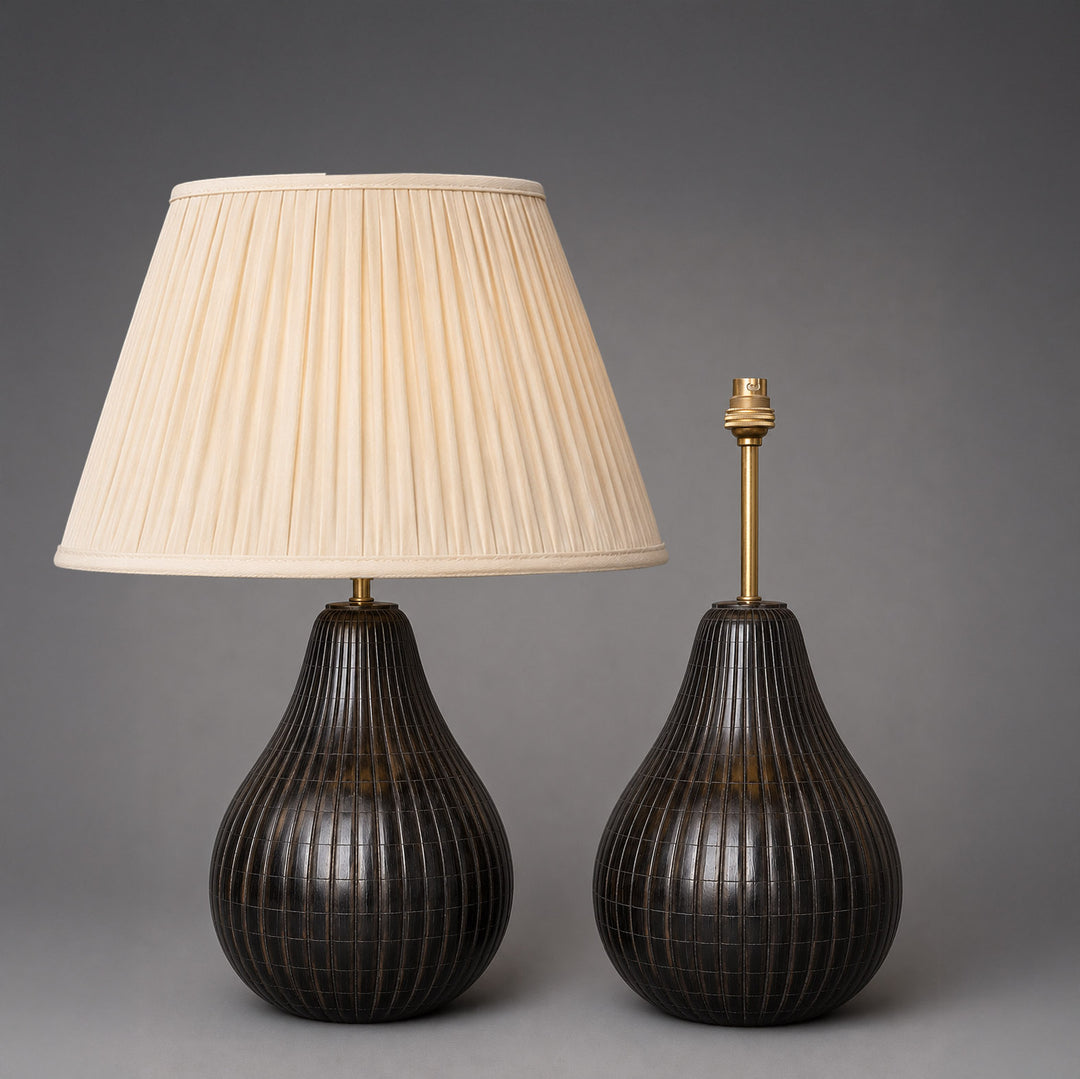 Pair of Fluted Indian Horn Table Lamps with Petalled Collars