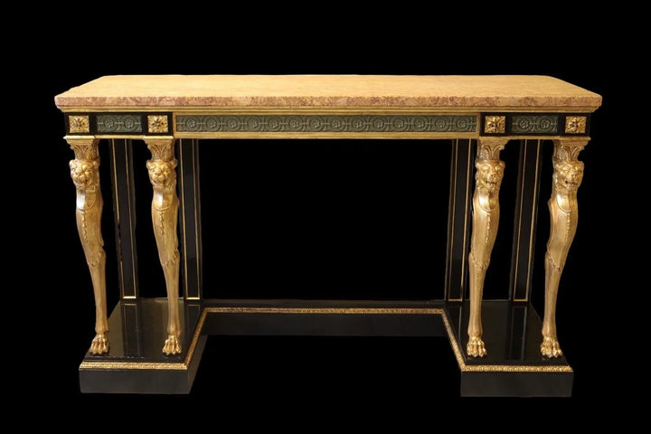 Mid 19th century Holland and Sons giltwood console table with marble top and lion monopodia legs Collection CK40