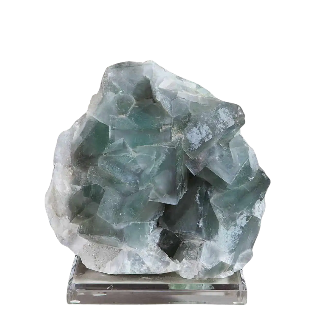 Large green fluorite specimen with phantom-growth zoning from Yaogangxian Mine by Collection CK10 displayed on clear stand