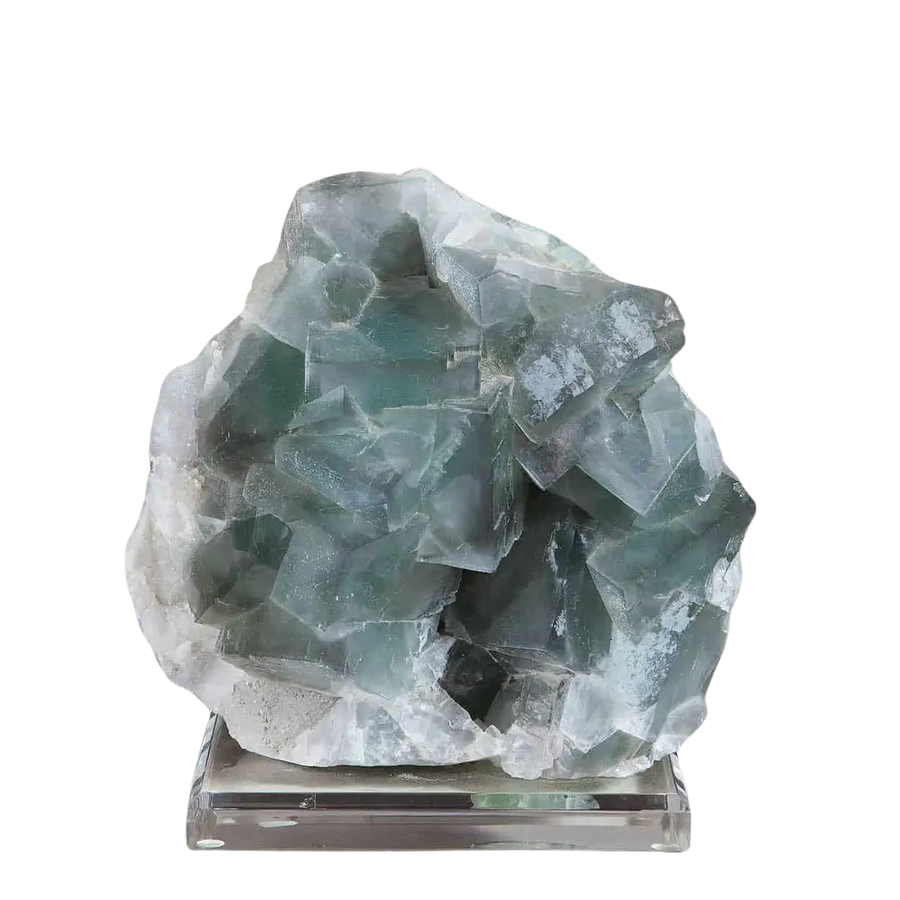 Large green fluorite specimen with phantom-growth zoning from Yaogangxian Mine by Collection CK10 displayed on clear stand