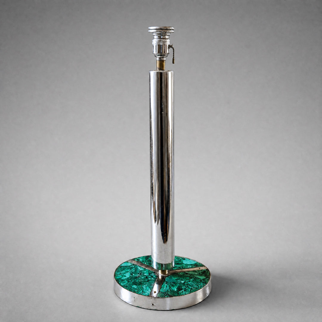 Chrome table lamp with malachite base