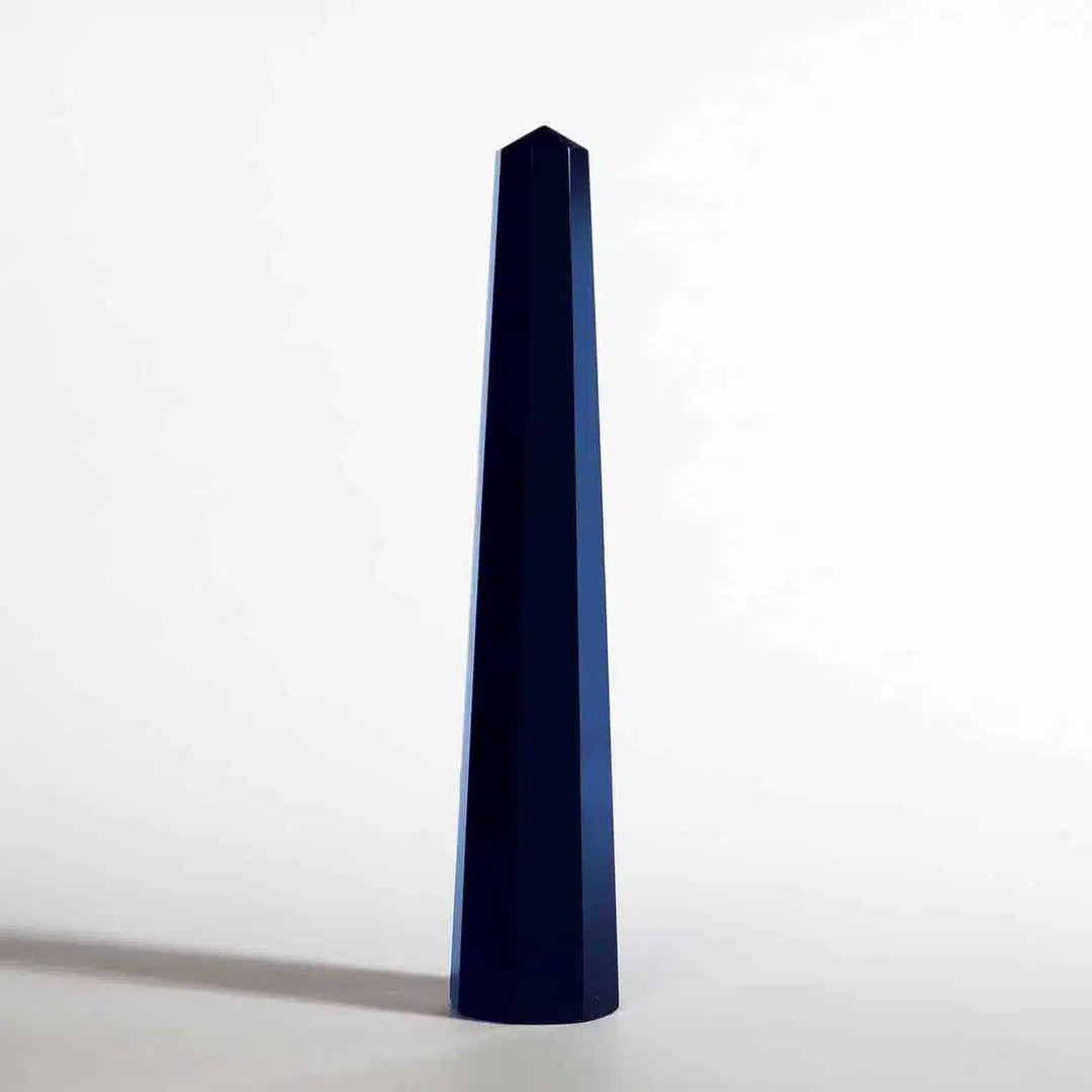 Anthracite blue glass Venini obelisk with geometric form by Collection TH20, vintage Italian art decor piece.